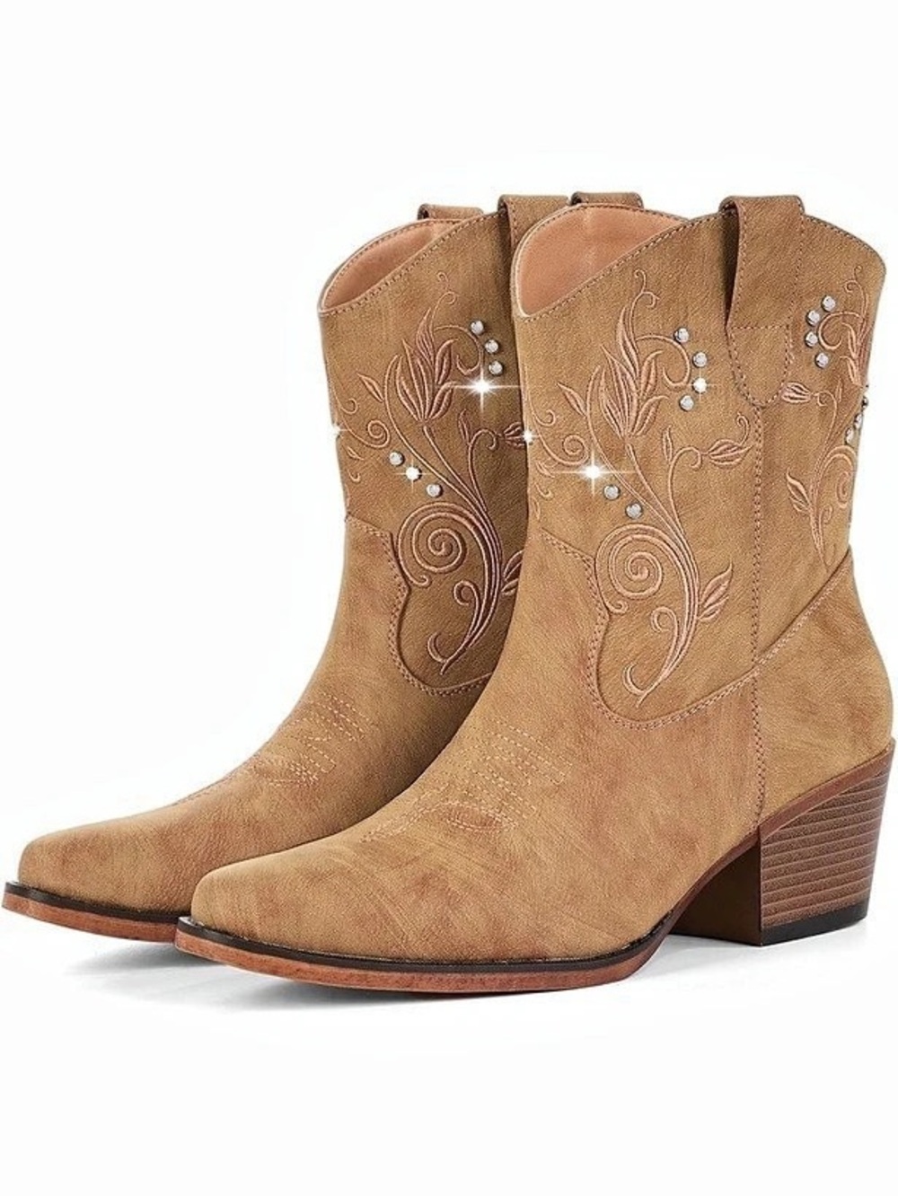 Embroidered Western Ankle Boots in Carmel Brand New 9wide
